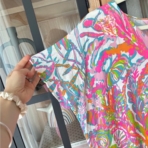 Lilly Pulitzer Avette coverup Kaftan tunic fringe scuba to cuba print colorful - Picture 5 of 7